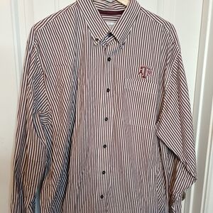 Embroidered Texas A&M Cutter Buck Shirt Men 2XL Maroon Stripe Long Sleeve Button